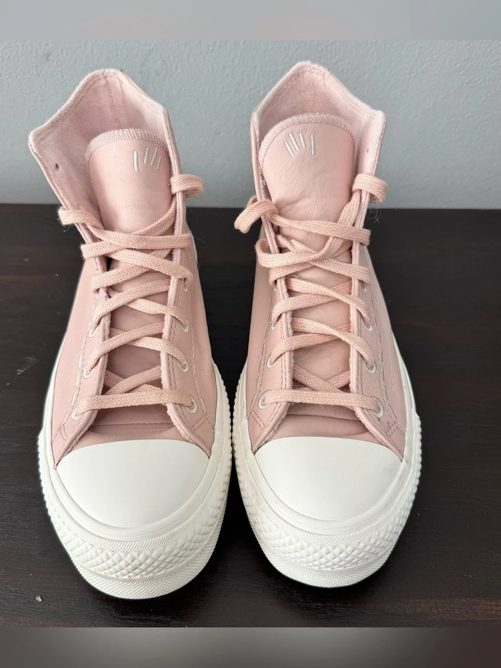 Converse Chuck Taylor Lift Platform High Top Bold Stitch Pink Sage Leather Sz 9 - Picture 3 of 9